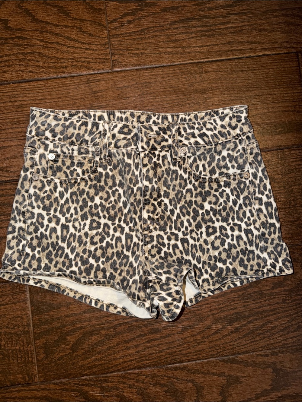 American Eagle Outfitters Leopard Print Jean Shorts - Beige & Black